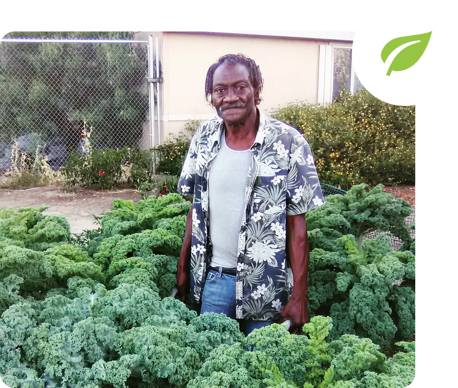 Man standing in lush garden